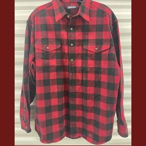 Lands End Red Buffalo Plaid Button Down Flannel